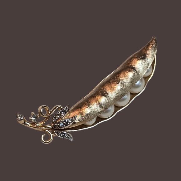 Alfred Philippe Crown Trifari Pea Pod Brooch - 1950s RARE - Picture 3 of 7